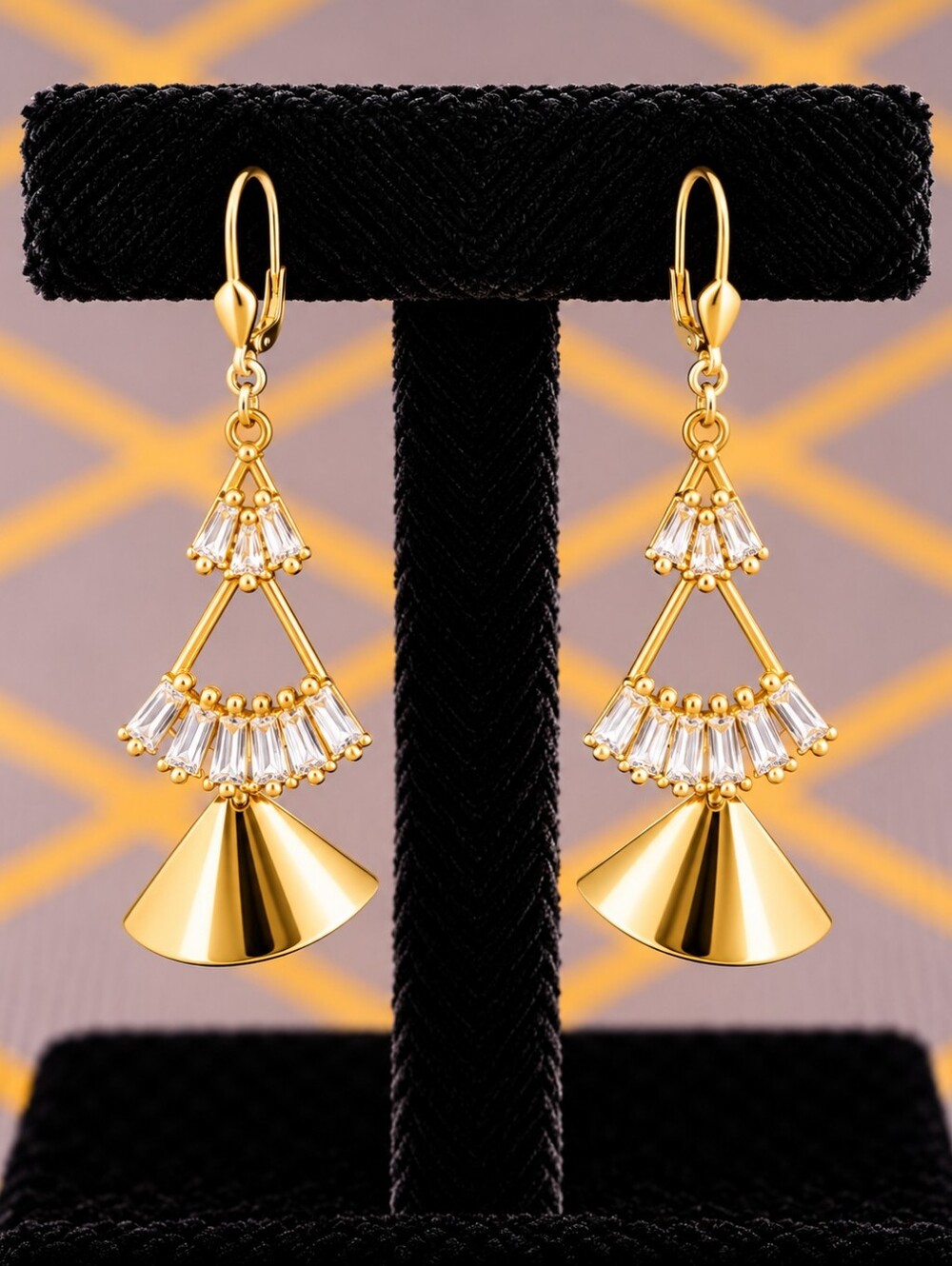 22kgp Dubai Jewelry Gold Dangle Fan Earrings - Elegant Women's Jewelry